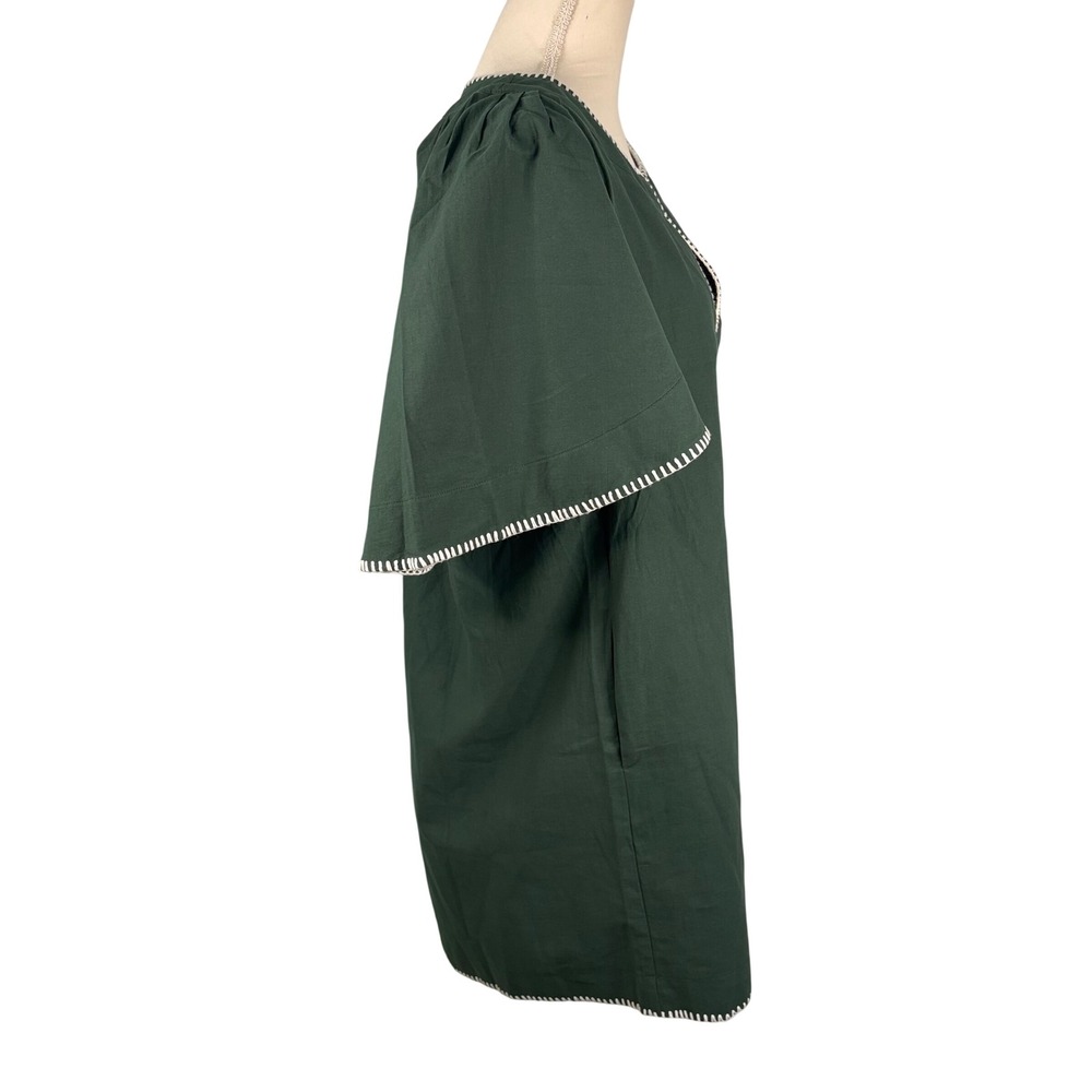 Tuckernuck Pomander Place Green Whipstitch Split Neck Cotton Mini Dress XL NEW - Picture 3 of 7